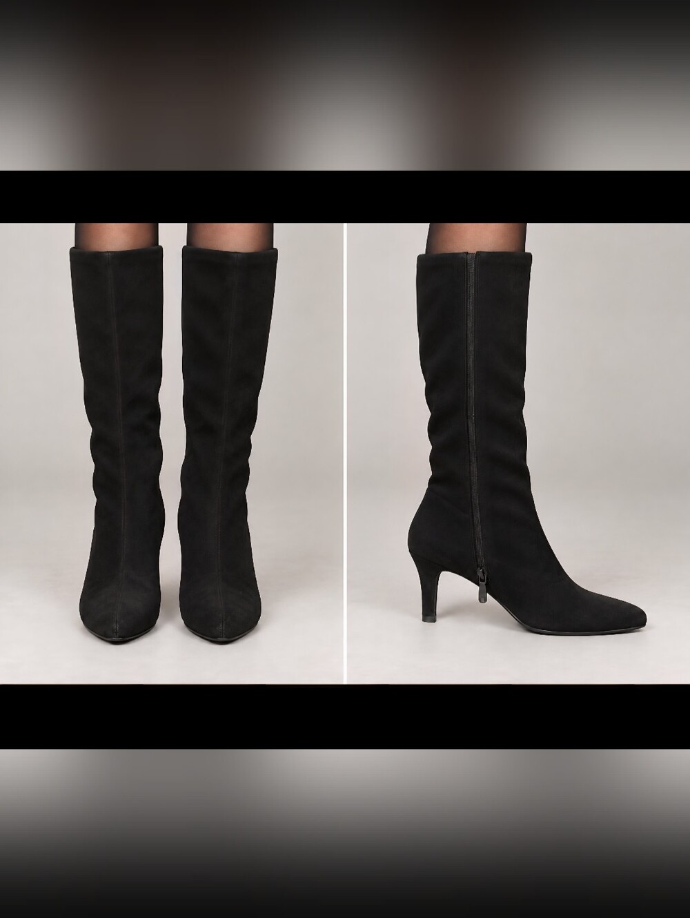 Tahari Payton Black Suede Knee High Boots Size 8M Kitten Heel Zip Closure